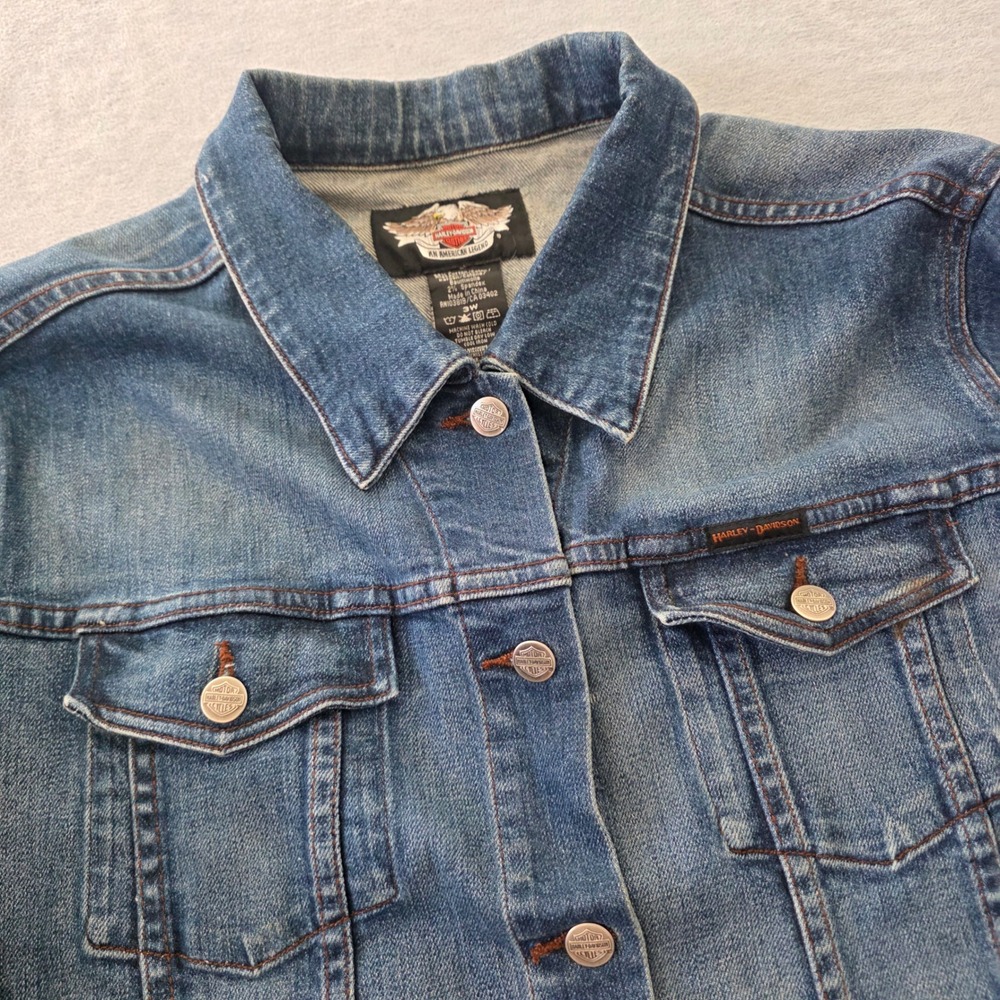 Harley-Davidson Womens 3W Denim Jacket V-Twin Power Embroidered Trucker
